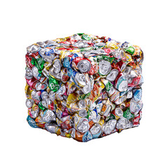Colorful Crushed Aluminum Can Cube for Recycling and Environmental Awareness