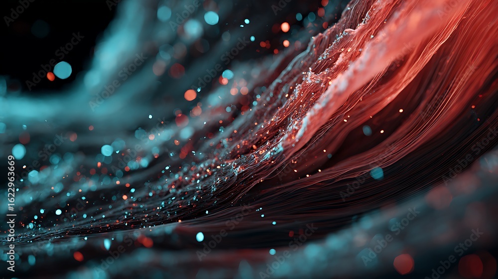 Poster abstract futuristic background with red and blue color, fluid wave, bokeh light, dynamic motion, gra