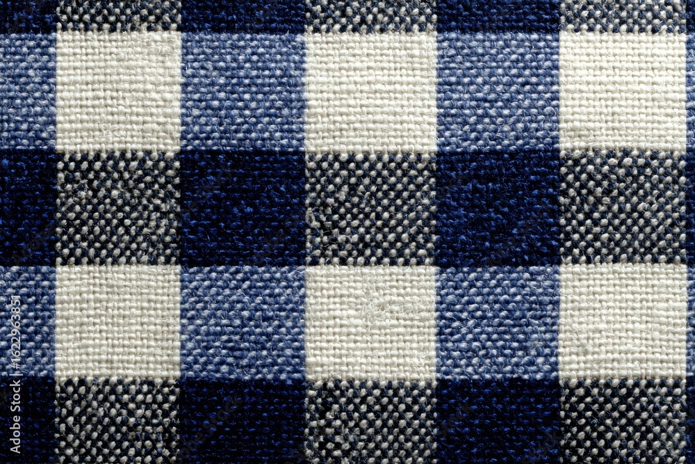 Poster checkered fabric texture in navy blue and white, creating a seamless repeating pattern ideal for bac