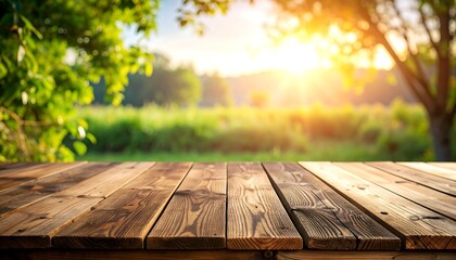 Wooden tabletop outdoors, natural light