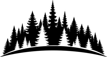 Silhouette Illustration of a Coniferous Forest Landscape
