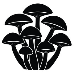 Stylized black mushrooms cluster fungi nature