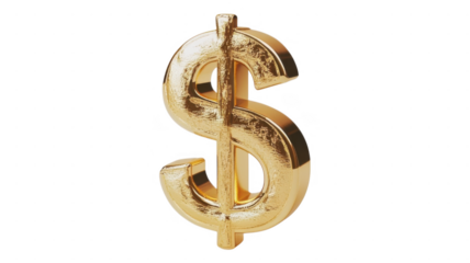 Golden dollar symbol shines bright against an transparent background