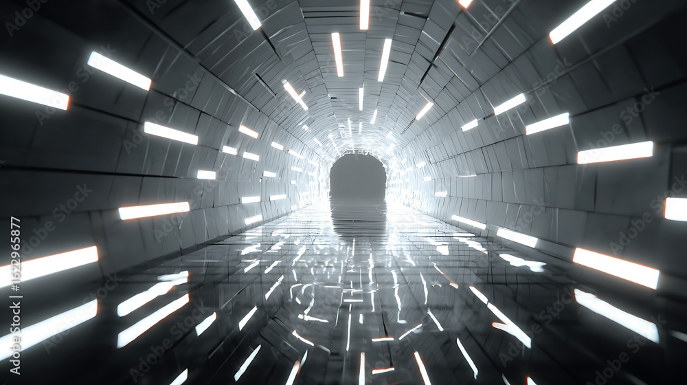 Poster futuristic tunnel with bright lights creating an abstract and modern architecture, ideal for scifi b