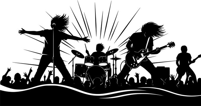 High Energy Rock Concert Silhouette Vector Art for Graphic Designs