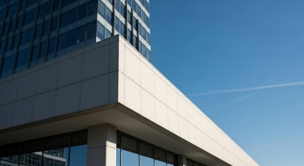 Fototapeta premium Facade of modern building with blue sky