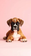 Adorable Cachorro Boxer Leonado sobre Fondo Rosa, Generated image