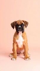 Adorable Fawn Boxer Puppy on Pink Background, Generated image