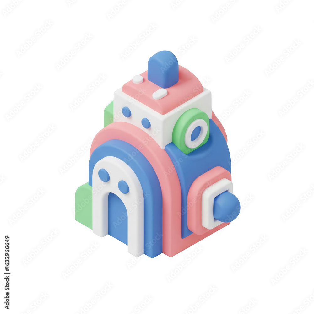 Poster abstract 3d rendering of colorful building isolated on black backdrop perfect for design projects