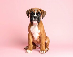 Adorable Cachorro Boxer Leonado sobre Fondo Rosa, Generated image
