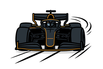 Vector illustration of a black and gold race car speeding on track