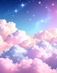 Pastel clouds, starry night sky