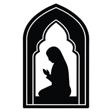 praying woman silhouette in arched window clip art preview