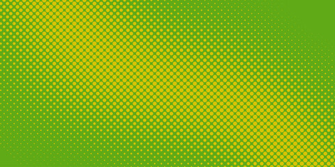 Bright lime green and emerald pop art retro background with halftone dots in comic style