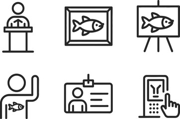 Various Black Line Art Icons Presentation, Artwork, Badge, Terminal, Tattoo