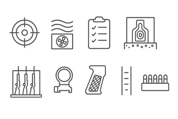 Fototapeta premium Target shooting outline icon set. range, firearm, precision, practice symbols