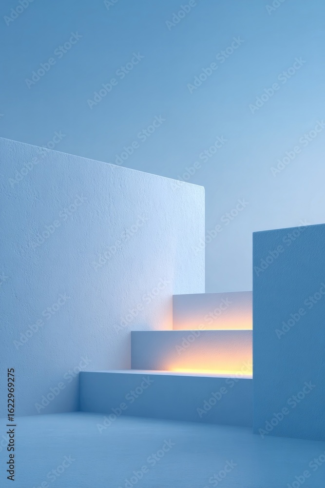 Aufkleber minimalist staircase illuminated softly, creating serene atmosph