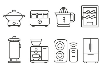 Kitchen appliance line icon set. essential cooking and baking tools outline collection