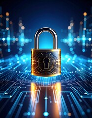 Cybersecurity, digital lock, data protection