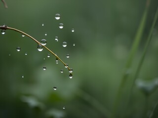 Close-Up of Raindrops and Morning Dew on Fresh Leaves – Nature Macro in Soft Light (AI Generated)