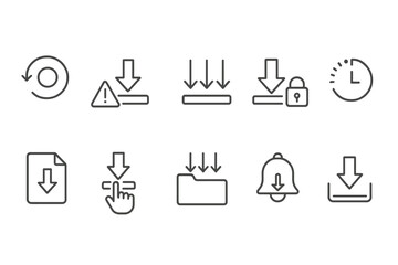 Fototapeta premium Download and update linear icon set: essential interface and notification symbols