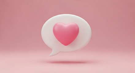 White Speech Bubble with Pink Heart Icon on Pink Background chat bubble love
