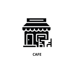 2D Glyph Style Black Cafe Icon for Food and Beverage Concepts.