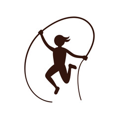 Silhouette of a person jumping rope isolated on white background