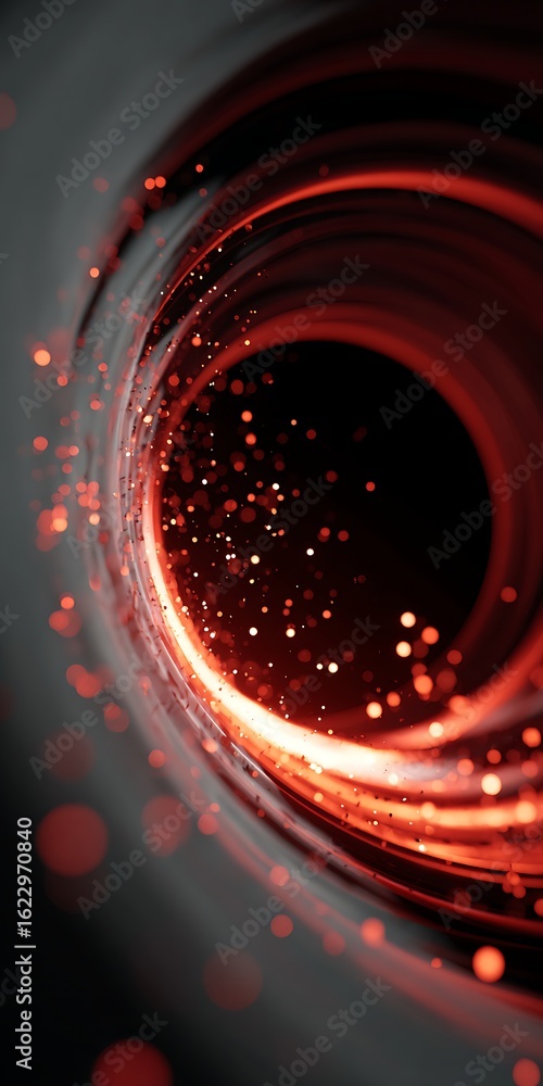 Poster abstract futuristic tunnel with glowing red circle, creating a sense of depth and mystery in a geome