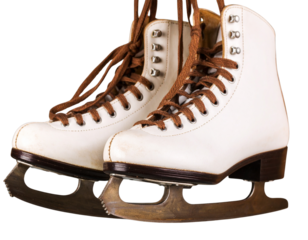 Classic White Figure Ice Skates Hanging by Laces, Vintage Style, PNG (4)