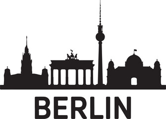 Fototapeta premium Black Silhouette of Berlin Skyline with Brandenburg Gate and TV Tower