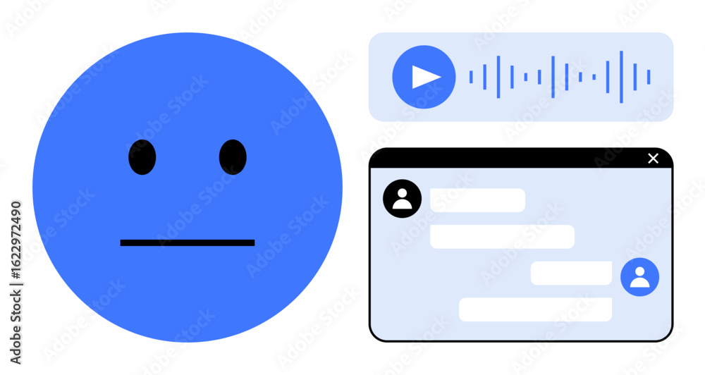 Poster neutral emotion with chatbot interface featuring message bubbles and audio clip. ideal for ai, chatb