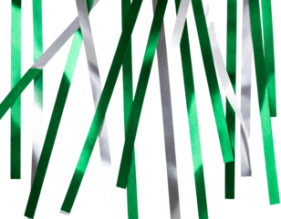 Minimalist Falling Confetti with White, Green, and Silver Paper Strips, Vertical Motion, PNG (3)