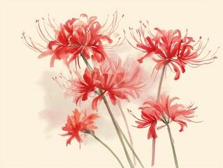 Delicate Red Flowers on Soft Beige Background