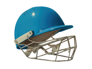 Blue cricket helmet with protective face guard