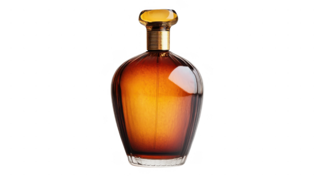 Elegant amber glass bottle designed for luxury beverages or fragrances