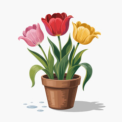 tulip, flowers, plant, pot, illustration, spring, garden, colorful, floral, nature, potted plant, flowerpot, decoration, vibrant, bloom, gardening, home decor, outdoor, yellow, red, pink, greenery, b