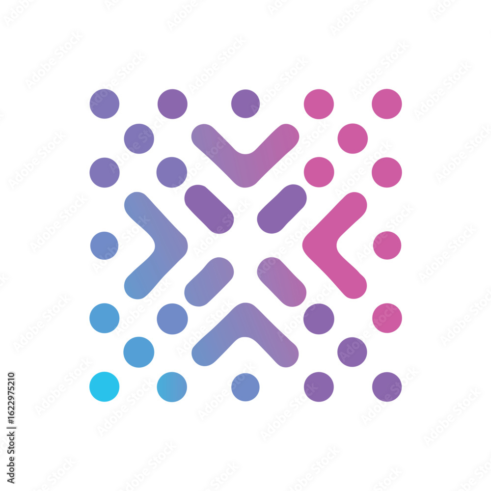 Poster geometric abstract logo design with gradient dots and arrows on white background graphic