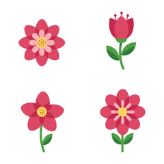 Collection of Four Simple Pink Flowers on a White Background