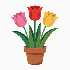  tulip, flowers, plant, pot, illustration, spring, garden, colorful, floral, nature, potted plant, flowerpot, decoration, vibrant, bloom, gardening, home decor, outdoor, yellow, red, pink, greenery, b