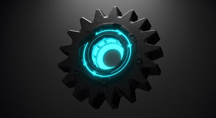 Stylized Gear with Glowing Center Technology and Mechanics Symbol for Engineering and Industrial Automation Concepts