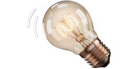 Ai generated image of glowing incandescent light bulb isolated on transparent background