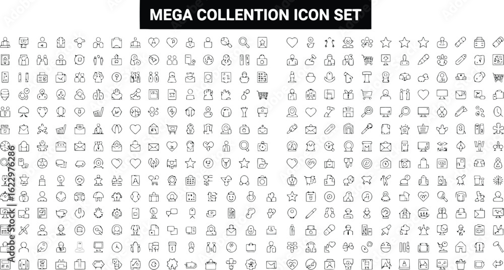 Fototapete vector art of vector illustration of a mega collection icon set featuring various line icons for web