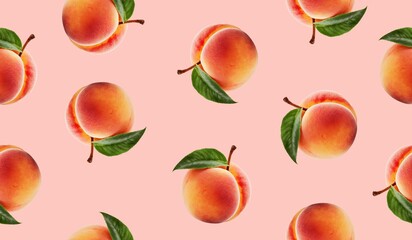 Peach fruits seamless pattern background
