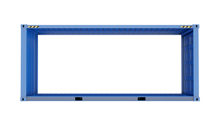 Obraz premium Blue cargo container without side walls. Side view of container isolated on transparent background. Conceptual mockup for efficient goods hosting and storage. 3D illustration