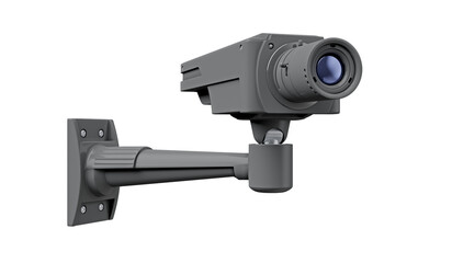 Realistic view of black CCTV camera isolated on transparent background. 3D illustration