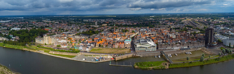 Aerial view of Venlo in netherlands on a cloudy and windy afternoon