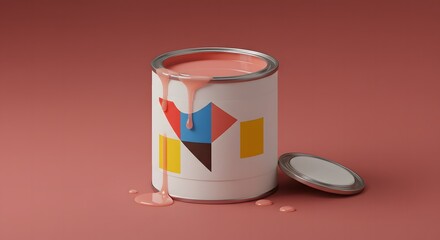 Geometric Paint Can with Dripping Lid DIY and Creativity Concept for Home Improvement and Artistic Projects