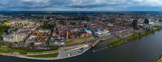 Aerial view of Venlo in netherlands on a cloudy and windy afternoon