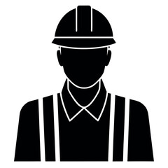 Silhouette of a Construction Worker Wearing a Hard Hat and Overalls